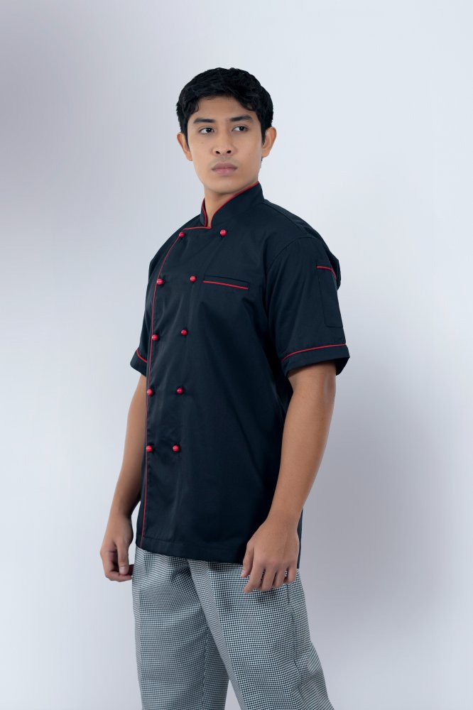 Red Piping Black Short Sleeve Jacket