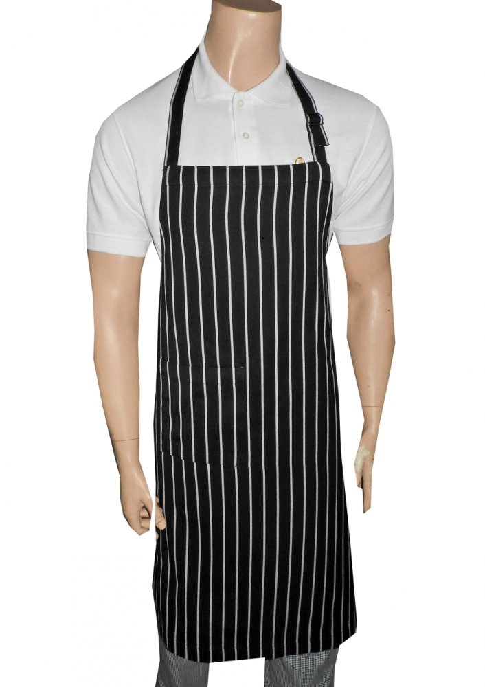 Bib Apron Black & White Pinstripe (with buckle)