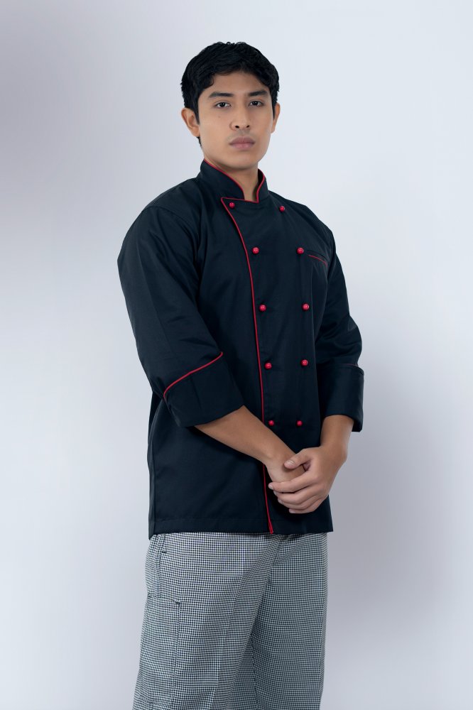Red Piping Black Long Sleeve Jacket