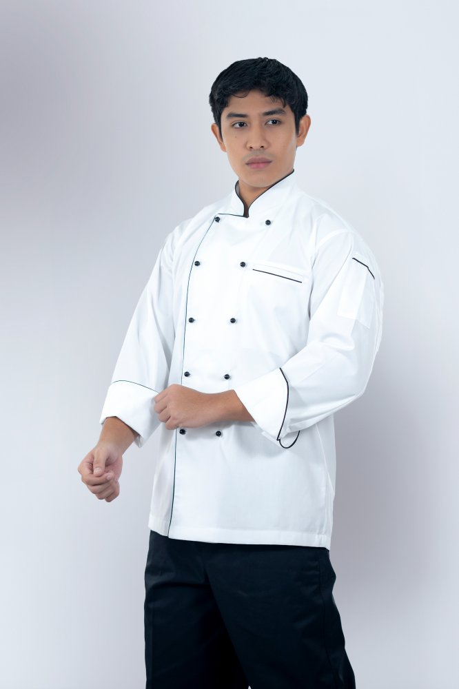 Black Piping White Long Sleeve Jacket