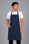 Classic Pinstripe Bib Apron with Pocket - Navy Blue